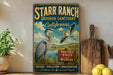 A vintage-style sign for the Starr Ranch Audubon Sanctuary in California, featuring illustrations of birds and wildlife, along with a message about protecting birds and wildlife.