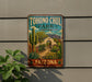 A vintage-style metal sign for Tohono Chul Park, featuring a desert garden oasis with cacti, succulents, and a path leading to a white archway.
