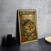 A framed print of a fish, likely a Bluegill, is displayed on a gray wall next to a stack of black camera lenses.