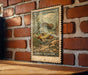 A 5 cent US postage stamp featuring a green sunfish on a brick wall.