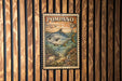 A vintage 5c postage stamp featuring a fish and marine life, displayed on a wooden background.