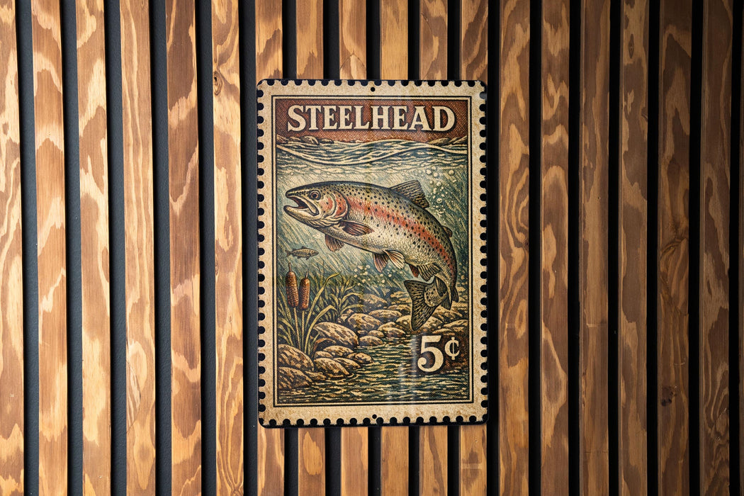 A 5-cent postage stamp from the United States, featuring an illustration of a fish swimming in a river.