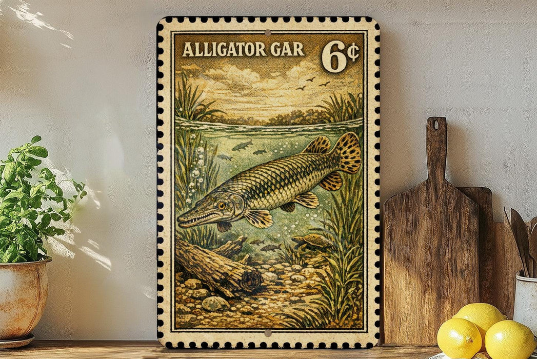 Alligator Gar Metal Sign: Fishing Decor for Cabin or Man Cave