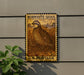 A vintage Bobwhite Quail postage stamp is displayed on a wall, featuring a detailed illustration of the bird in a field.