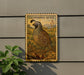 A California Quail postage stamp is displayed on a wall, featuring a detailed illustration of the bird in a natural setting.