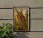 a large stamp-like sign with an illustration of a long-eared owl perched on a branch.