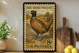 A framed postage stamp featuring a pheasant, with a pheasant standing in a field and the text "RING-NEECKED PHEASANT" and "U.S. POSTAGE".