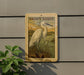 a sign with a picture of a snowy egret standing in a field of tall grass.