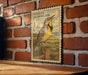 A vintage-style stamp depicting a yellow bird perched on a wooden post, with the text "Western Meadowlark" on the stamp.