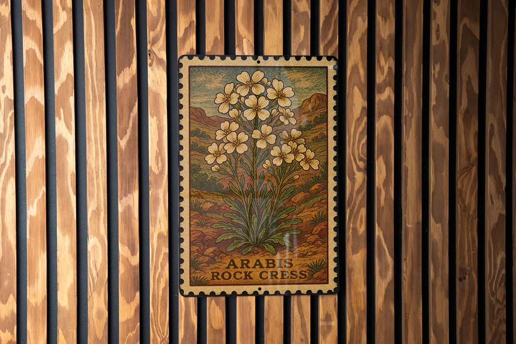 A framed image of a flower is hanging on a wooden wall.