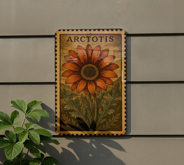 a large, detailed illustration of a flower on a wall, with a plant to the left of the frame.