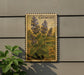 A postage stamp featuring a plant with purple flowers and green leaves, mounted on a wall.