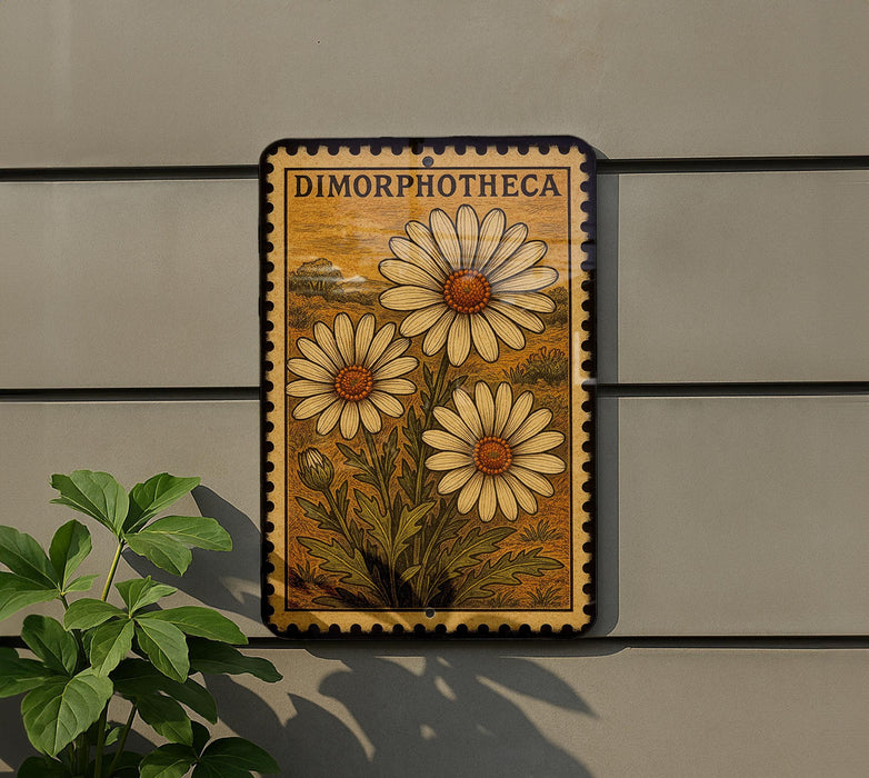 a decorative sign with a floral design, mounted on a wall next to a plant.
