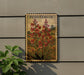 a framed illustration of a penstemon flower on a wall, with a plant to the left of the frame.
