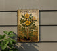 A framed illustration of a yellow flower on a wall, with the word "Purslane" written above it.