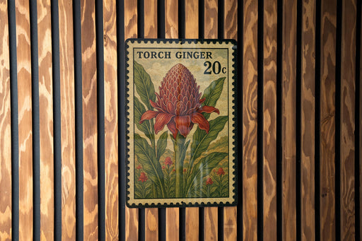 A 20 cent postage stamp featuring a large, vibrant red flower surrounded by green leaves.
