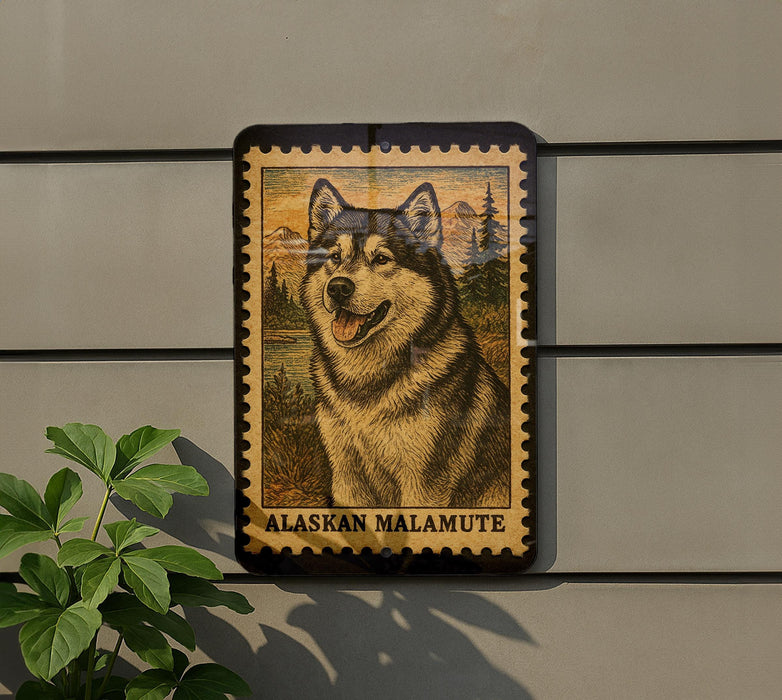 a framed picture of an Alaskan Malamute dog, with the text "Alaskan Malamute" below the image.