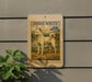 a wooden sign with a picture of a dog, mounted on a wall.