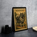 A framed illustration of a dog, specifically a Pomeranian, is displayed on a wall.