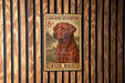 A metal stamp featuring a Labrador Retriever dog, with the text "LABrador Retriever 8c" and "FOX RED" printed on it.