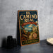 A vintage-style metal sign for the El Camino Real Heritage Trail in Florida, featuring a historical illustration of a man on horseback and a tropical landscape.