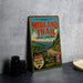 A vintage metal sign advertising the Midland Trail in West Virginia, featuring a scenic mountain landscape and a winding road.
