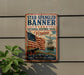 a vintage-style metal sign with an American flag and a ship, mounted on a wall.
