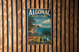 A vintage metal sign for Algonac State Park in Michigan, featuring a scenic illustration of the park's natural beauty and recreational activities.