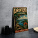 A vintage-style metal sign for Arrowhead State Park in Oklahoma, featuring a scenic landscape with a river and mountains.