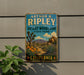 A vintage-style metal sign for Arthur B Ripley Desert Woodland State Park in California, featuring a desert landscape with a cactus and a path leading through the scene.