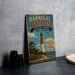 A vintage-style metal sign for BarnEGAT LIGHTHOUSE STATE PARK, NEW JERSEY, featuring a lighthouse and a coastal scene.