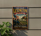 A vintage metal sign on a wall, depicting a battle scene with soldiers and a building, with the text "Battle of Lexington" and "Missouri" prominently displayed.