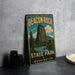 A vintage-style metal sign for Beacon Rock State Park in Washington, featuring a scenic illustration of the park's landscape.