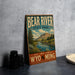 A vintage-style metal sign for Bear River State Park, featuring a scenic landscape with a river, mountains, and pine trees.