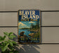 A vintage-style metal sign for Beaver Island State Park, featuring a scenic landscape with a bear and the text "BEVER ISLAND STATE PARK" and "NEW YORK ADVENTURE - NATURE - Serenity".
