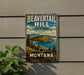 A vintage-style metal sign for Beavertail Hill State Park in Montana, featuring a scenic landscape with mountains, pine trees, and a lake.