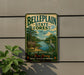 A vintage-style metal sign for Bellplein State Forest, featuring a scenic illustration of a forest, a river, and a bird.