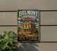 A vintage-style metal sign for Belmont Courthouse, a historic site in Nevada, featuring an illustration of a building and a sign that reads "Belmont Courthouse State Historic Site".