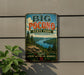 A vintage-style metal sign for Big Pocono State Park in Pennsylvania, featuring a scenic landscape with pine trees, a lake, and mountains.
