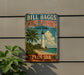 A vintage-style sign for Cape Florida State Park, featuring a lighthouse and palm trees, is displayed on a wall.