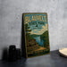 A vintage metal sign for Blauvelt State Park in New York, featuring a scenic landscape with a lake and forest.