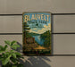 A vintage-style metal sign for Blauvelt State Park in New York, featuring a scenic image of the park and its surroundings.
