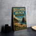 A vintage-style metal sign for Bullards Beach State Park in Oregon, featuring a scenic landscape with a rocky outcrop, beach, and ocean.