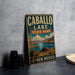 A vintage-style metal sign for Caballo Lake State Park in New Mexico, featuring a scenic landscape with mountains, a lake, and desert vegetation.