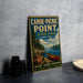 A vintage-style sign for Canoe-Picnic Point State Park in New York, featuring a scenic image of a lake, canoe, and picnic area.