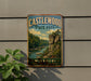 A vintage-style metal sign for Castlewood State Park in Missouri, featuring a scenic landscape with a river and cliffs.