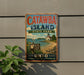 A vintage metal sign for Catawba Island State Park, featuring a scenic illustration of Lake Erie, a lighthouse, and a beach.