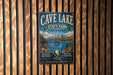 a vintage metal sign for Cave Lake State Park, Nevada, mounted on a wooden wall.