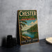 A vintage-style metal sign for Chester State Park in South Carolina, featuring a scenic landscape with a lake and trees.
