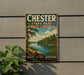 A vintage metal sign for Chester State Park in South Carolina, featuring a scenic landscape with a lake and trees.